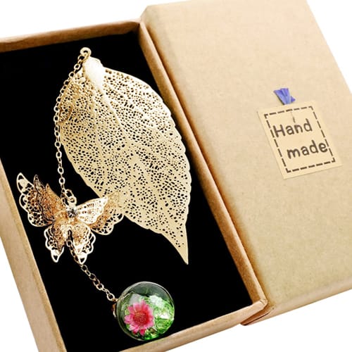 Gifts for Butterfly Lovers Leaf Bookmark with Butterfly Pendant